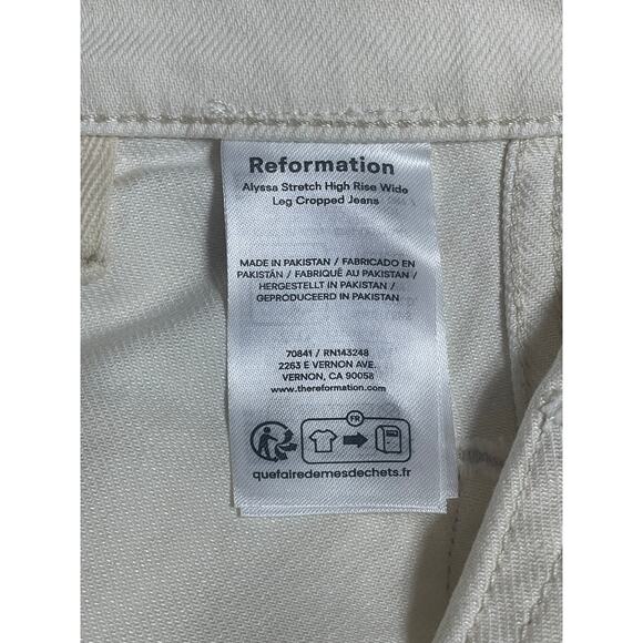 Reformation Size 23 Womens Jeans White Alyssa Stretch HighRise Wide Leg Cropped - Picture 7 of 12